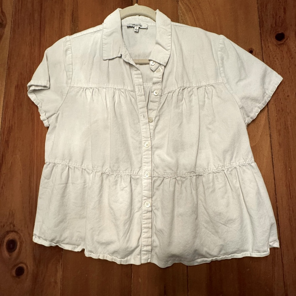 Madewell white short sleeved blouse, size L